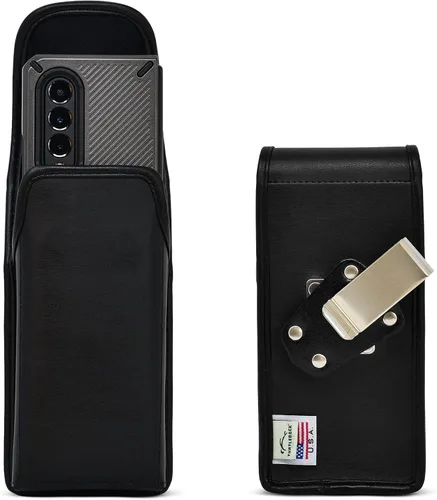 Vista 9 de Turtleback Funda diseñada para Galaxy Z Fold6 Fold 5 Fold 4 con funda delgada para cinturón horizontal, bolsa de cuero negro con clip ejecutivo