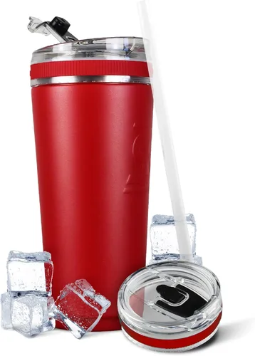 Vista 11 de Ice Shaker Vaso de 26 onzas, botella de agua aislada con popote, botella de acero inoxidable, como se ve en Shark Tank, botella de agua con pajita