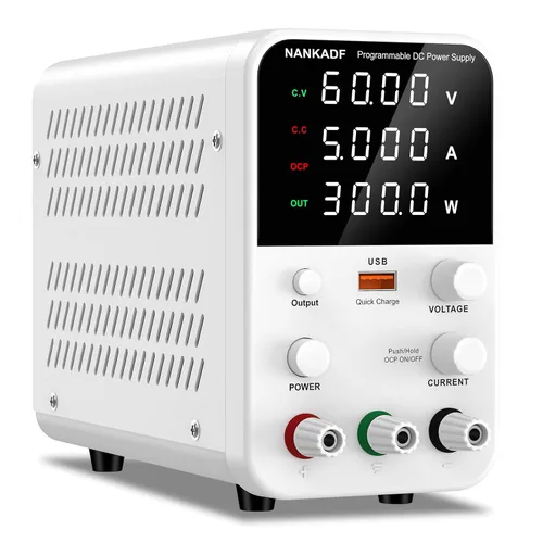 Vista 10 de Fuente de alimentación de banco variable de CC con perilla de codificador, activación/desactivación de salida, carga rápida USB, alarma de Negro