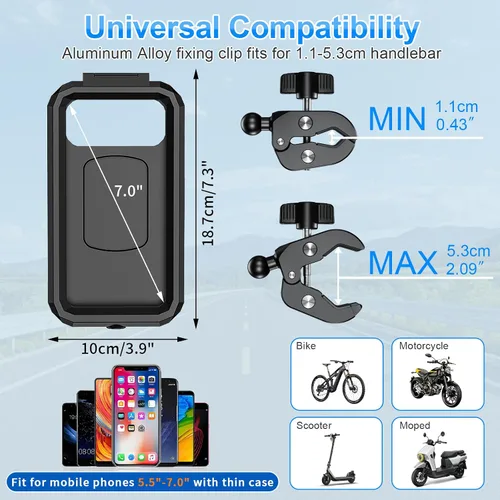 Vista 6 de Soporte de teléfono para bicicleta, impermeable, soporte para teléfono de motocicleta, manillar, rotación de 360°, soporte para teléfono celular