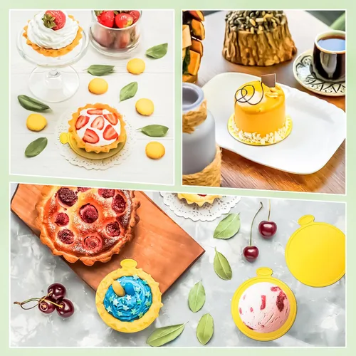 Vista 7 de 50 piezas de mini tablas de pastel, 8,9 cm, doradas, redondas, base circular de cartón para pastel, mini tabla circular de postre, pequeñas placas