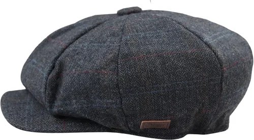 Vista 2 de Mens 8 Panel Razor Baker Boy Sombrero Lana Tweed Blinders Newsboy Gorra plana Azul Check Charcoal