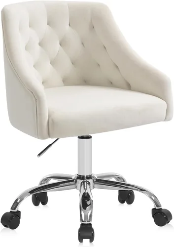 Vista 10 de Silla de Oficina para Hogar, Silla Giratoria de Terciopelo Ajustable con Decoración de Clavos, con Brazos, Silla de Tocador para Dormitorio