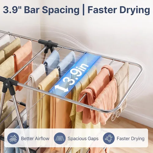 Vista 8 de Stainless Steel 2-Tier Foldable Clothes Drying Rack, 57 Inches Max Height