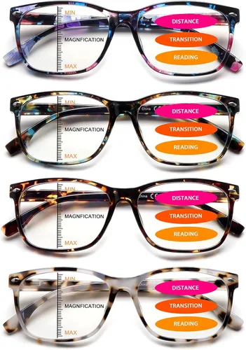 Vista 13 de Anteojos de lectura progresivos multienfoque para mujer, estampado de patrón de bloque de luz azul, elegantes lectores de computadora para mujer