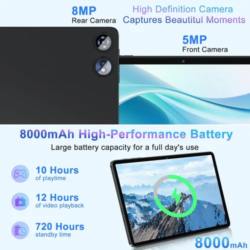 Vista 4 de Tableta de 10 pulgadas Android 15 con 30 GB de RAM 128 GB de ROM 1 TB de expansión, Tablets de 8000 mAh Octa-Core con teclado y ratón, pantalla HD