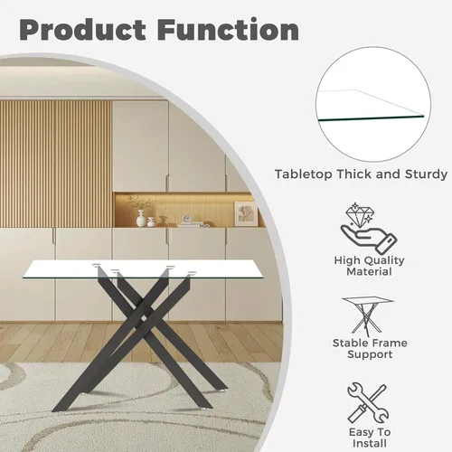 Vista 7 de Juego de mesa de comedor de 51 pulgadas de vidrio para 4, mesa de cocina rectangular de vidrio con 4 sillas tapizadas con acentos de terciopelo