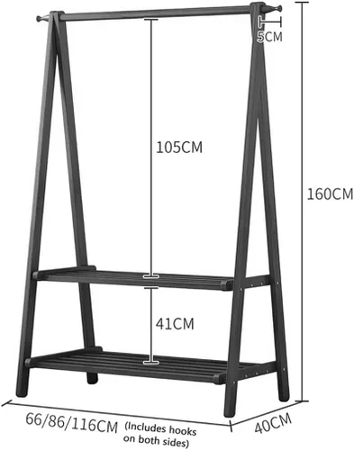 Vista 8 de Perchero de madera de bambú, con estantes de almacenamiento, estante para colgar ropa, para entrada, sala de estar, dormitorio