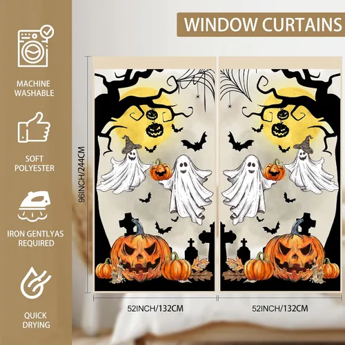 Vista 5 de PINATA Cortinas de Halloween para sala de estar, decoración de Halloween para el hogar, ventana, naranja transparente de 96 pulgadas de largo, 2