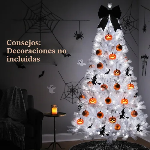 Vista 7 de Árbol de Navidad artificial preiluminado de 6 pies, color blanco 300 luces LED blancas, 726 puntas de PVC, soporte de metal, fácil montaje