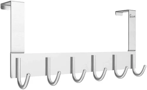 Vista 6 de Ganchos de puerta para colgar en la puerta, organizador de aluminio para toallas, soporte para baño Kithchen, 5 ganchos para colgar sobre la puerta