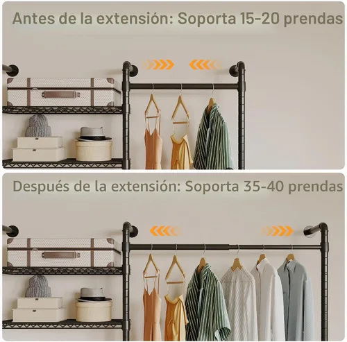 Vista 4 de Higeego W4 - Perchero industrial de tubería montado en la pared, sistema de armario expandible para colgar ropa, perchero resistente ajustable