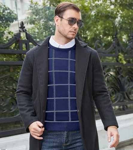 Vista 32 de MAGNIVIT Suéteres de punto de diseño básico para hombre, de algodón, suave, cuello redondo, para otoño e invierno