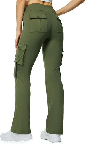 Vista 2 de Leggings acampanados de yoga para mujer, cintura alta, pantalones casuales de yoga, leggings de entrenamiento, con 6 bolsillos, pantalones de yoga