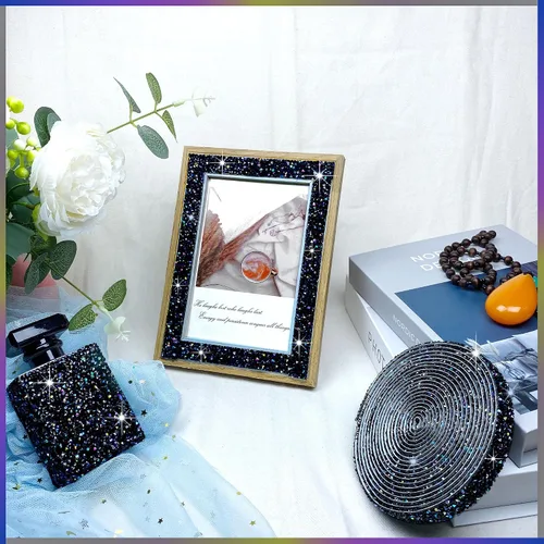 Vista 4 de Cinta autoadhesiva de resina negra con diamantes de imitación, 4 yardas, cinta de cristal brillante aplicable a bodas, cumpleaños, Navidad, fiestas
