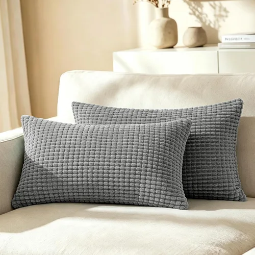Vista 23 de CaliTime Fundas de Almohada Decorativas Paquete de 2 Cómodas de Pana Acanalada a Rayas Waffle Fundas de Cojines Decorativos para Sofá Cama