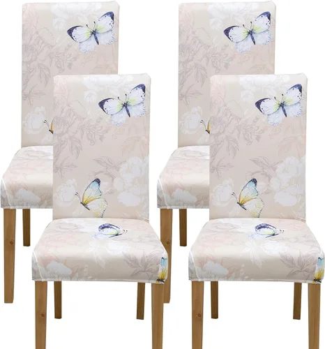 Vista 11 de Juego de 4 fundas elásticas para sillas de comedor, fundas elásticas para sillas de comedor, fundas para sillas de comedor, fundas protectoras