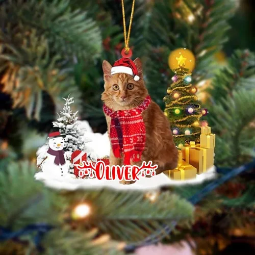 Vista 8 de NAZENTI Adorno personalizado de gato abisinio con árbol de pino, adorno de Navidad personalizado para perros amantes de las mascotas, colgante