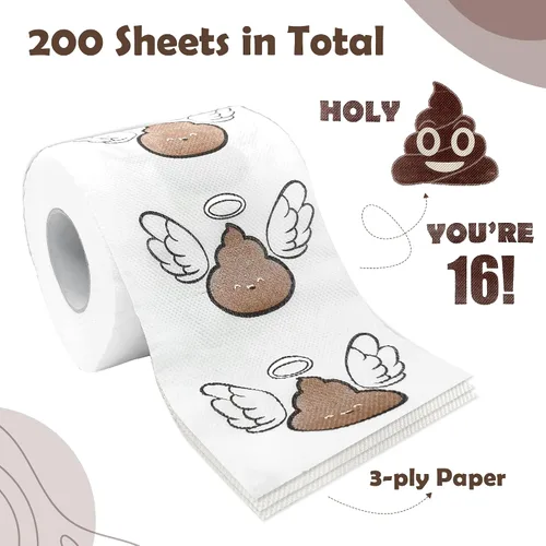 Vista 4 de Poop - Decoraciones de feliz cumpleaños para mujeres, hombres, ella, él, 3 capas, 150 hojas, rollo de papel higiénico novedoso, papel higiénico