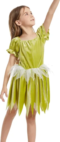 Vista 5 de WXCTEAM Disfraz de cuento de hadas para niñas, vestido de hoja de hada, traje de cosplay Pixie