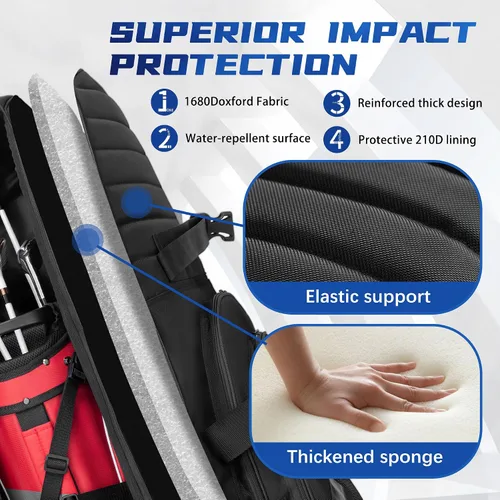 Vista 3 de UNIHIMAL Funda para bolsa de viaje de golf con ruedas, material 1680D con cabeza acolchada y detalles de cuero, bolsas de golf plegables