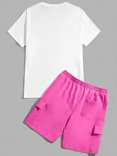 Vista 2 de GORGLITTER Conjunto de 2 piezas de camiseta de manga corta con estampado de dibujos animados para hombre