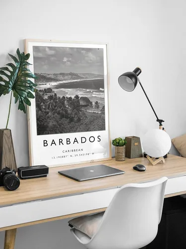 Vista 3 de Impresión de pared de Barbados, arte de pared de Barbados, impresión de pared del Caribe, arte de viajes, arte de pared, en blanco y negro, viajes