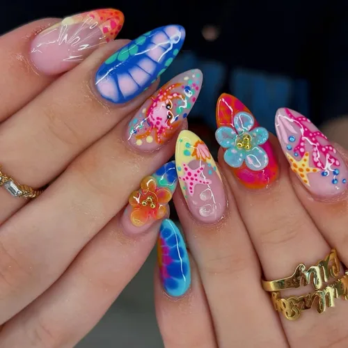 Vista 16 de Uñas postizas largas a presión con forma de almendra, color azul Seeneey