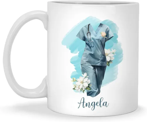 Vista 16 de Enfermera con equipos médicos Tazas de café, Taza de cerámica de enfermería con nombre personalizado, Taza de café asistente médica, Regalo