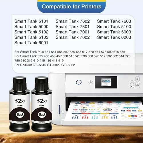 Vista 2 de Juego de 31 botellas de tinta negra 32XL compatibles con HP 31 32XL para Negro
