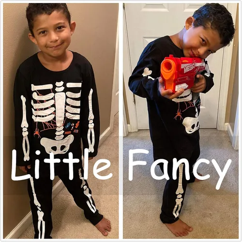 Vista 4 de Conjunto de pijama unisex para niños y niñas, disfraz de esqueleto