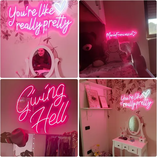 Vista 5 de Letrero de neón personalizado, letrero de neón LED personalizable para decoración de pared de dormitorio, letrero de nombre de neón regulable