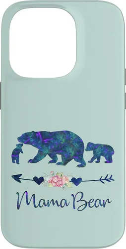 Vista 17 de Teal Blue Purple Floral Mama Bear and Two Cubs Green Mint Case for iPhone 16