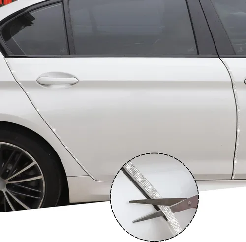Vista 3 de TOMALL Bling Protector de Puerta de Coche con Parachoques de Cristal Antiarañazos, Tira de Cristales Adhesiva para Protector de Parachoques de Blanco