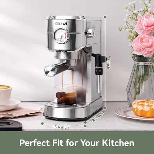 Vista 5 de Gevi - Máquina de café expreso de 20 barras con espumador de leche, compatible con cápsulas y tierra