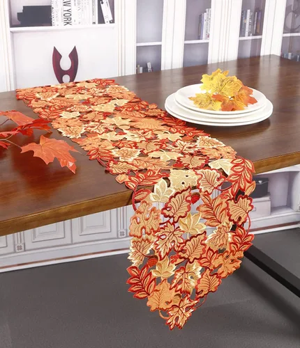 Vista 6 de GRANDDECO Camino de mesa de otoño para el día de Acción de Gracias, 13 x 68 pulgadas con hojas de arce para otoño, cena familiar, decoración