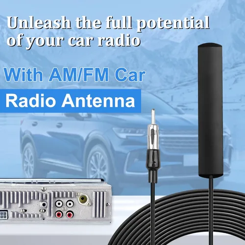 Vista 5 de Antena de radio universal para automóvil, AM FM, antena de parche de montaje adhesivo para parabrisas oculto con cable y conector de enchufe DIN