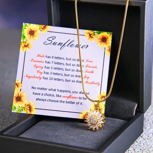 Vista 2 de You are My Sunshine Necklace, 18K Gold Plated Spinning Sunflower Pendant with Cubic Zirconia Stones for Women Graduation Necklace Gift Special