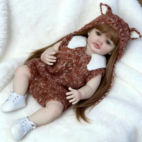 Vista 6 de iCradle Lovely Reborn Baby Dolls Girl de 22 pulgadas 21.7 in de cuerpo completo de vinilo suave realista muñecas recién nacidas de pelo largo
