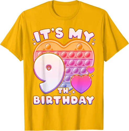 Vista 48 de Pop-it Birthday Girl 9 años de edad, Push it Pop Fidget Bubble Camiseta, Negro