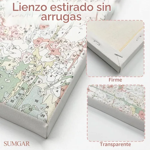 Vista 4 de SUMGAR Kit de pintura enmarcada por números para adultos, flores rosas Flor con marco de madera