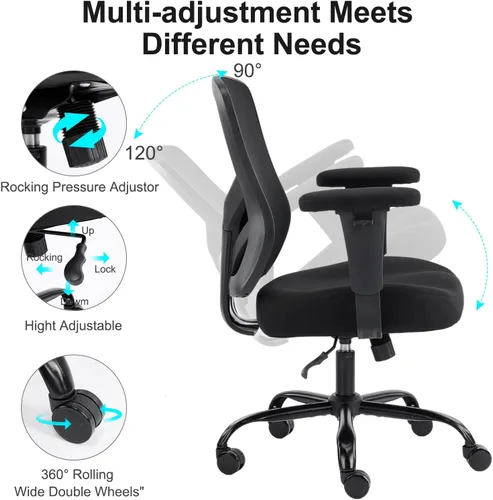 Vista 7 de YFO Silla de oficina ergonómica, silla de escritorio de malla con respaldo ajustable lumbar y reposabrazos, cómoda silla giratoria ejecutiva
