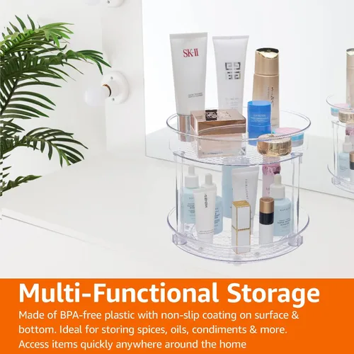 Vista 7 de Amazon Basics Lazy Susan - Organizador giratorio para especias y condimentos, 9 pulgadas de diámetro, 2 niveles, transparente