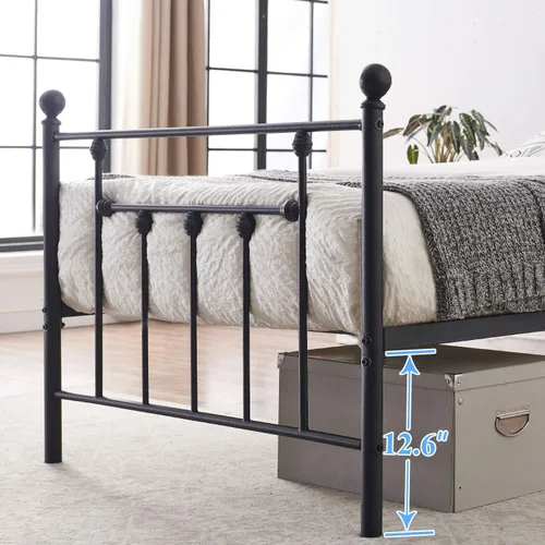 Vista 6 de VECELO - Base de cama de tamaño individual, base de colchón con plataforma de metal, repuesto con cabecero estilo victoriano Mate negro