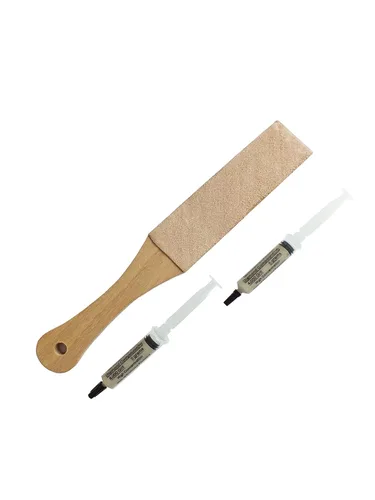 Vista 6 de TechDiamondTools Juego de palas de cuero de 11 pulgadas de largo para afilar cuchillos y dos compuestos de pulido de diamante con alta concentración
