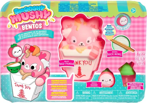 Vista 3 de Smooshy Mushy Serie de Caja Bento de 8 piezas 1 Riley Panda Rojo, Juguetes de Peluche Antiestrés Coleccionables, Juguetes para Niños de 3 años