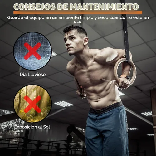 Vista 7 de PACEARTH Anillos olímpicos de madera para gimnasia de 1500/1000 libras con hebilla de leva ajustable de 14.76 pies/9 pies de largo, correas