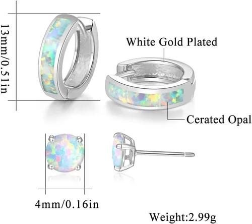 Vista 6 de CiNily Aretes Huggie de ópalo con bisagras, chapados en oro, hipoalergénicos, pequeños aretes de aro para mujeres, adolescentes, niñas, hombres