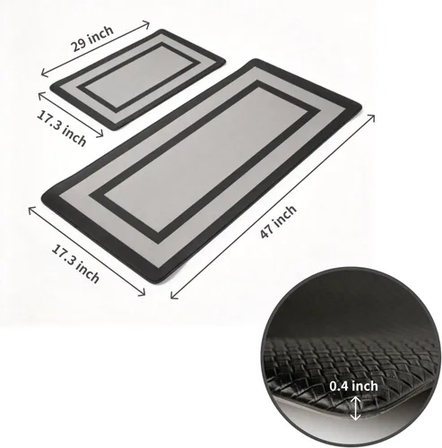Vista 7 de Tapete de cocina de PVC de alta calidad con diseño geométrico, resistente antifatiga y antideslizante, para fregaderos y estufas, negro y gris