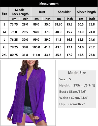 Vista 6 de Totatuit Cárdigan tipo kimono ligero de verano para mujer, de manga larga, frente abierto, suéter de punto holgado, blusa casual